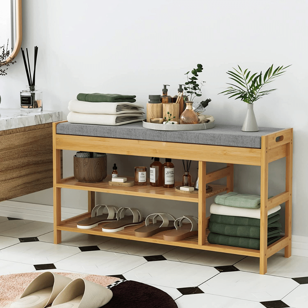 bathroom bench with storage