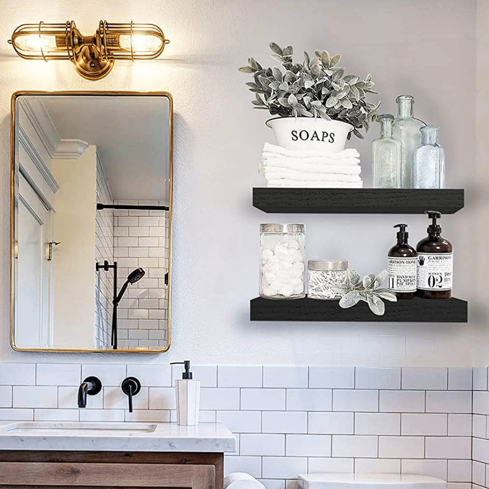 black bathroom shelf